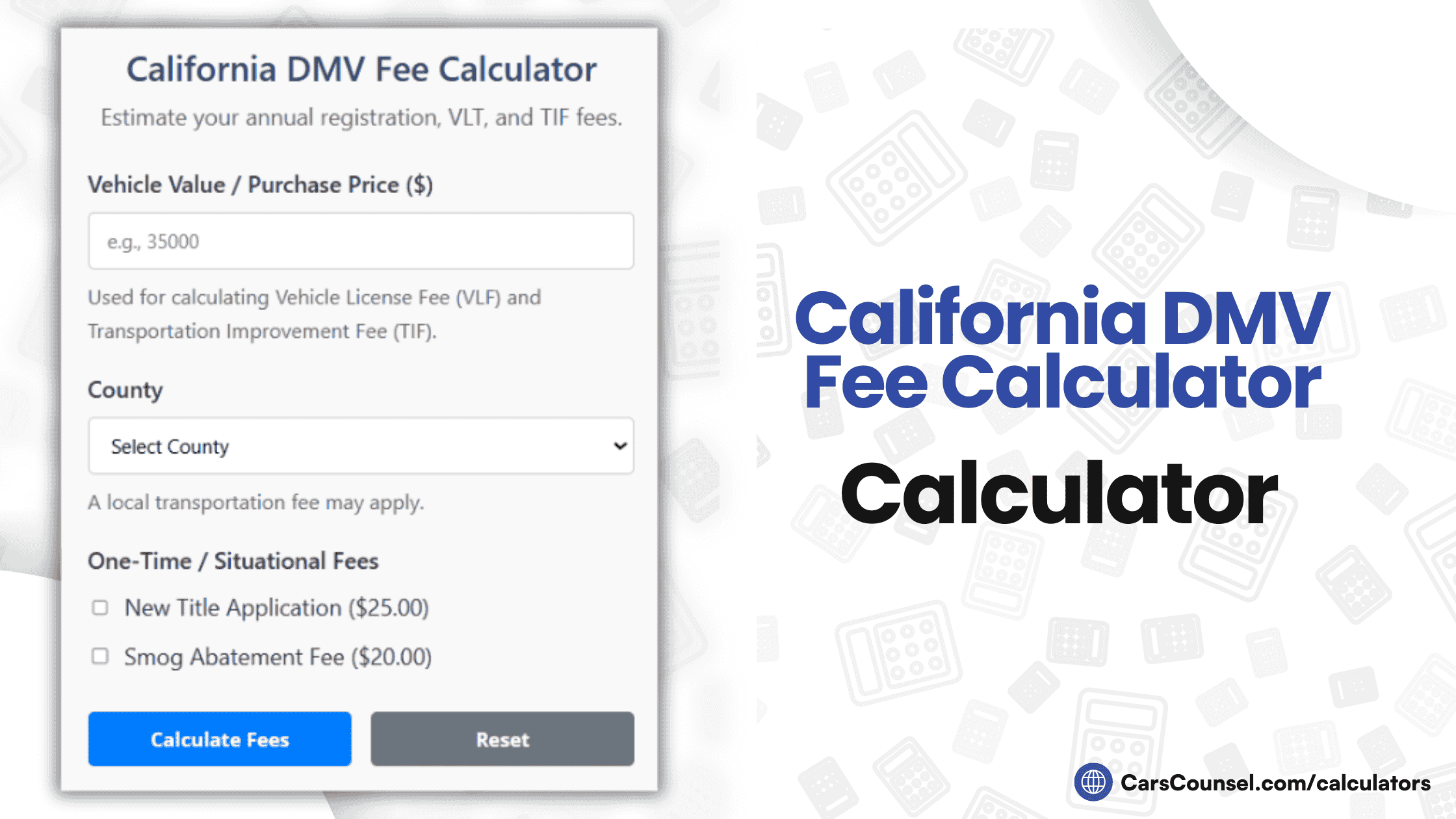 California Car Registration Fee Calculator