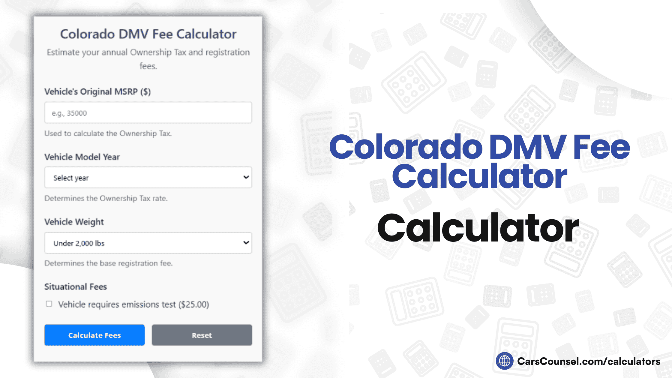 Colorado Car Registration Fee Calculator