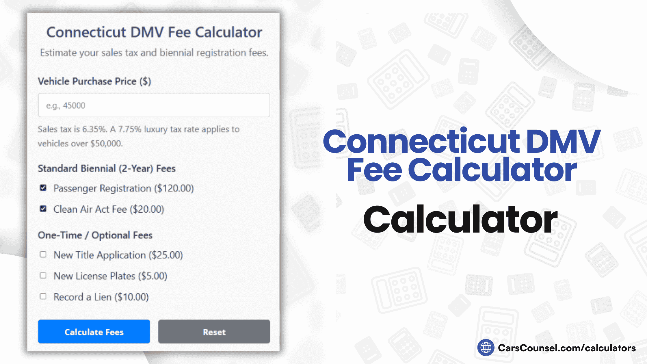 Connecticut Car Registration Fee Calculator
