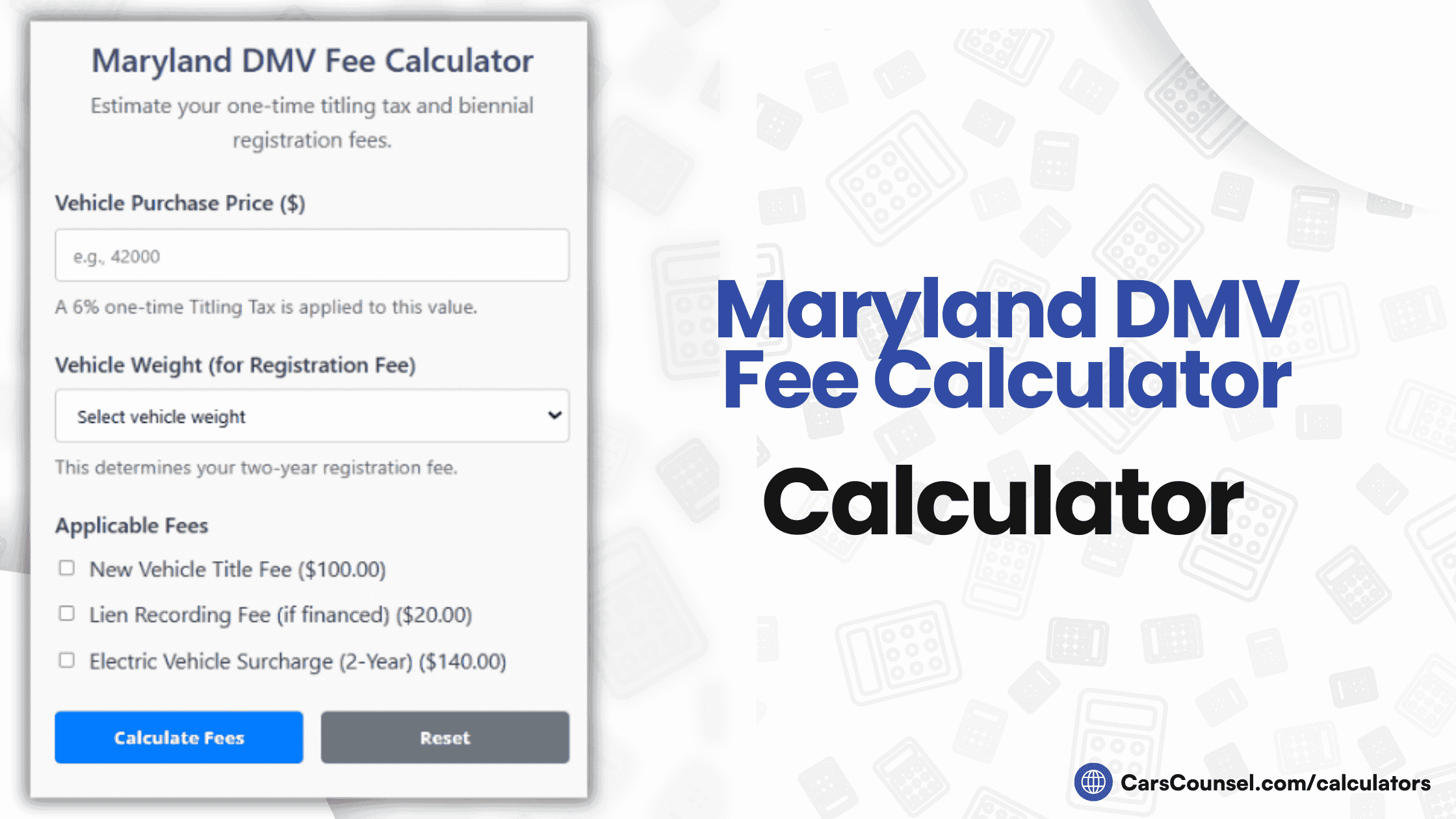 Maryland Car Registration Fee Calculator