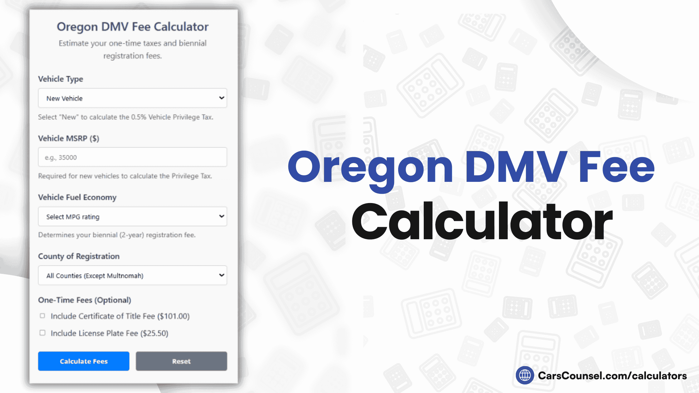 Oregon Car Registration Fee Calculator