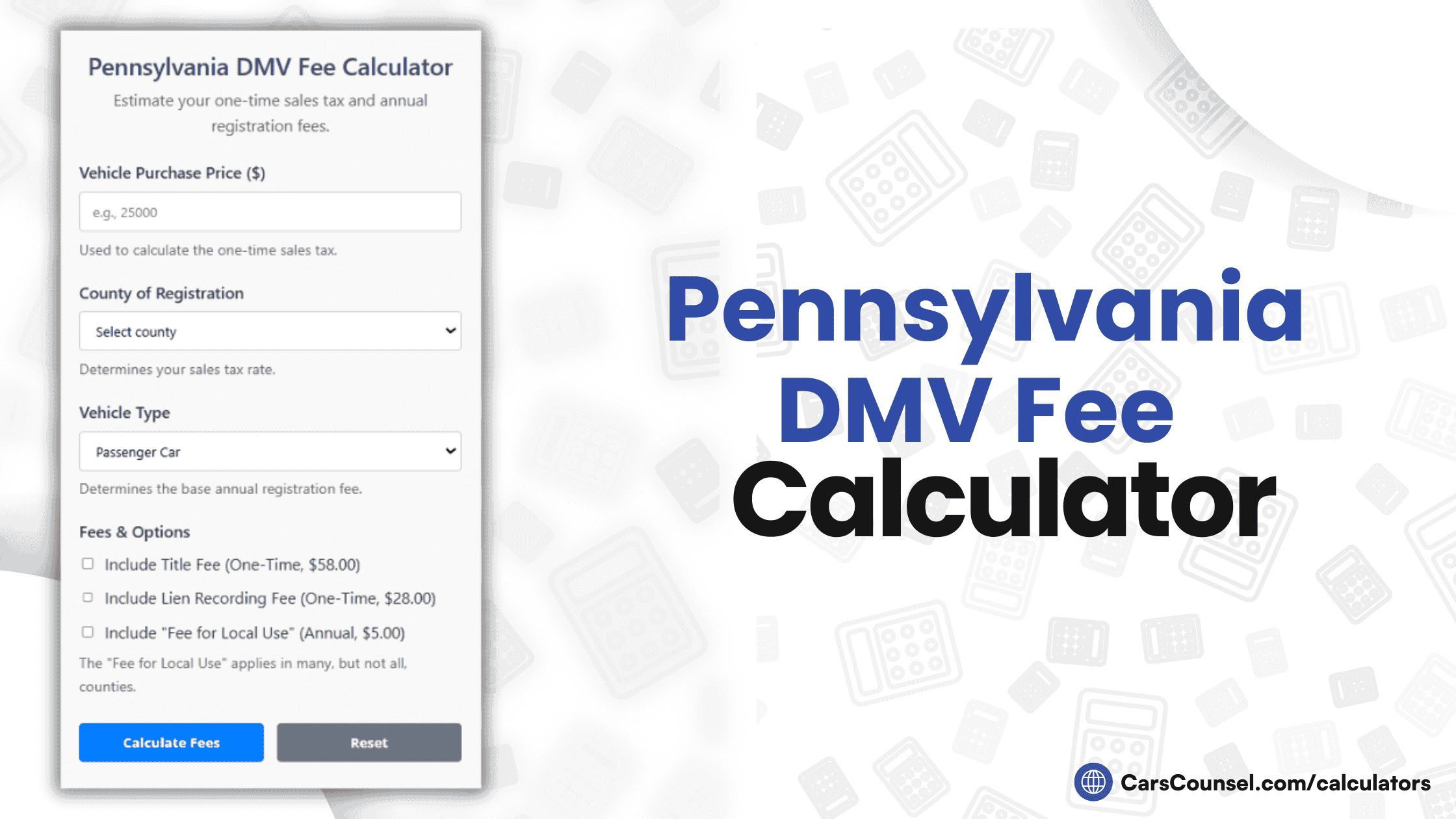 Pennsylvania Car Registration Fee Calculator