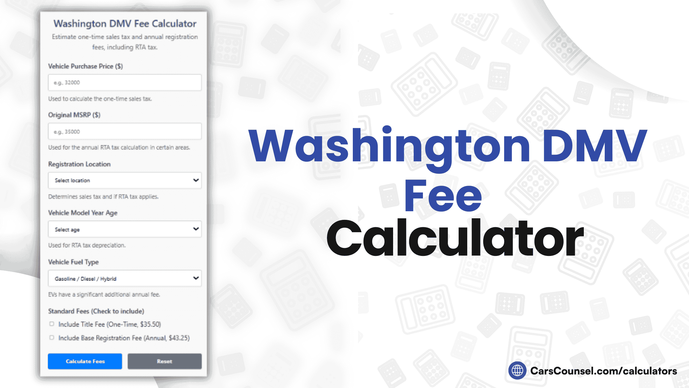 Washington Car Registration Fee Calculator