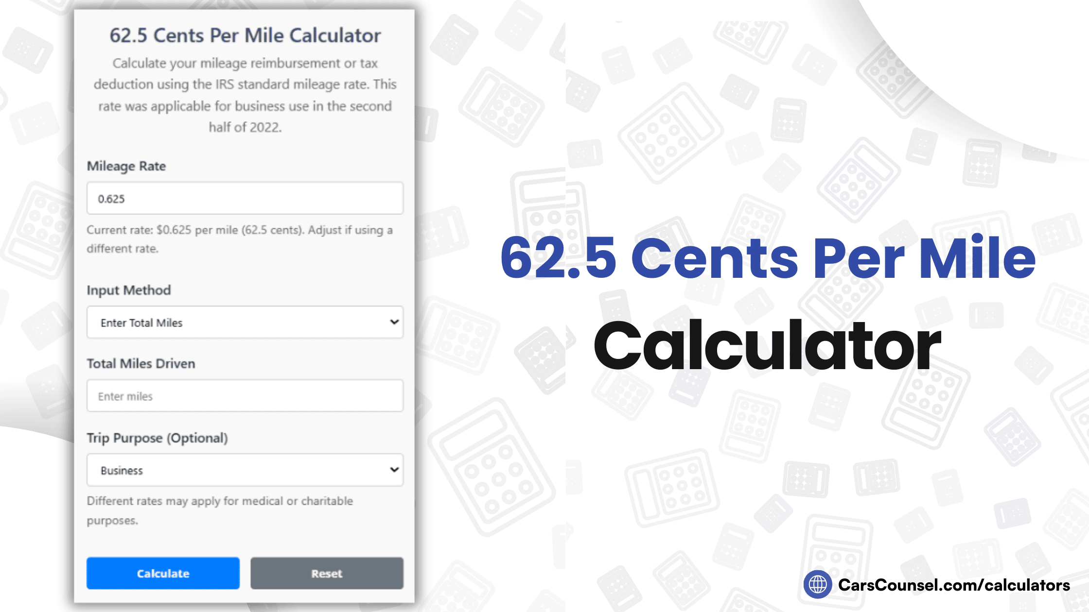 62.5 Cents Per Mile Calculator