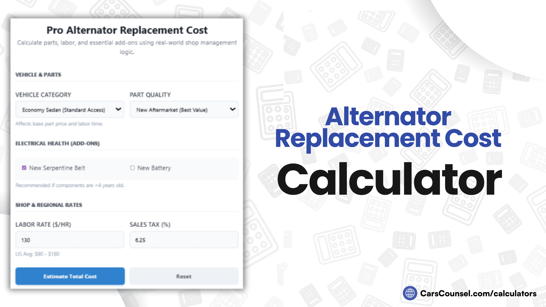 Alternator Replacement Cost Calculator