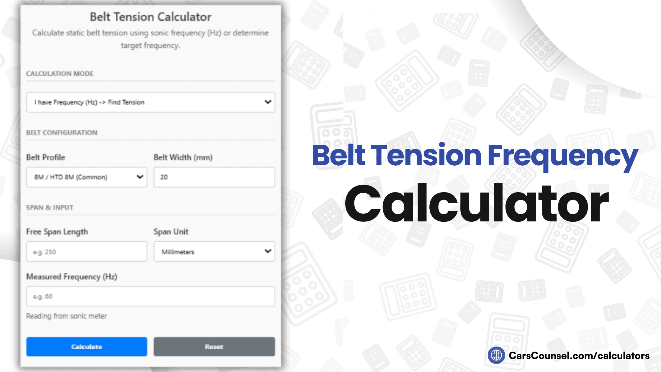Belt Tension Frequency Calculator