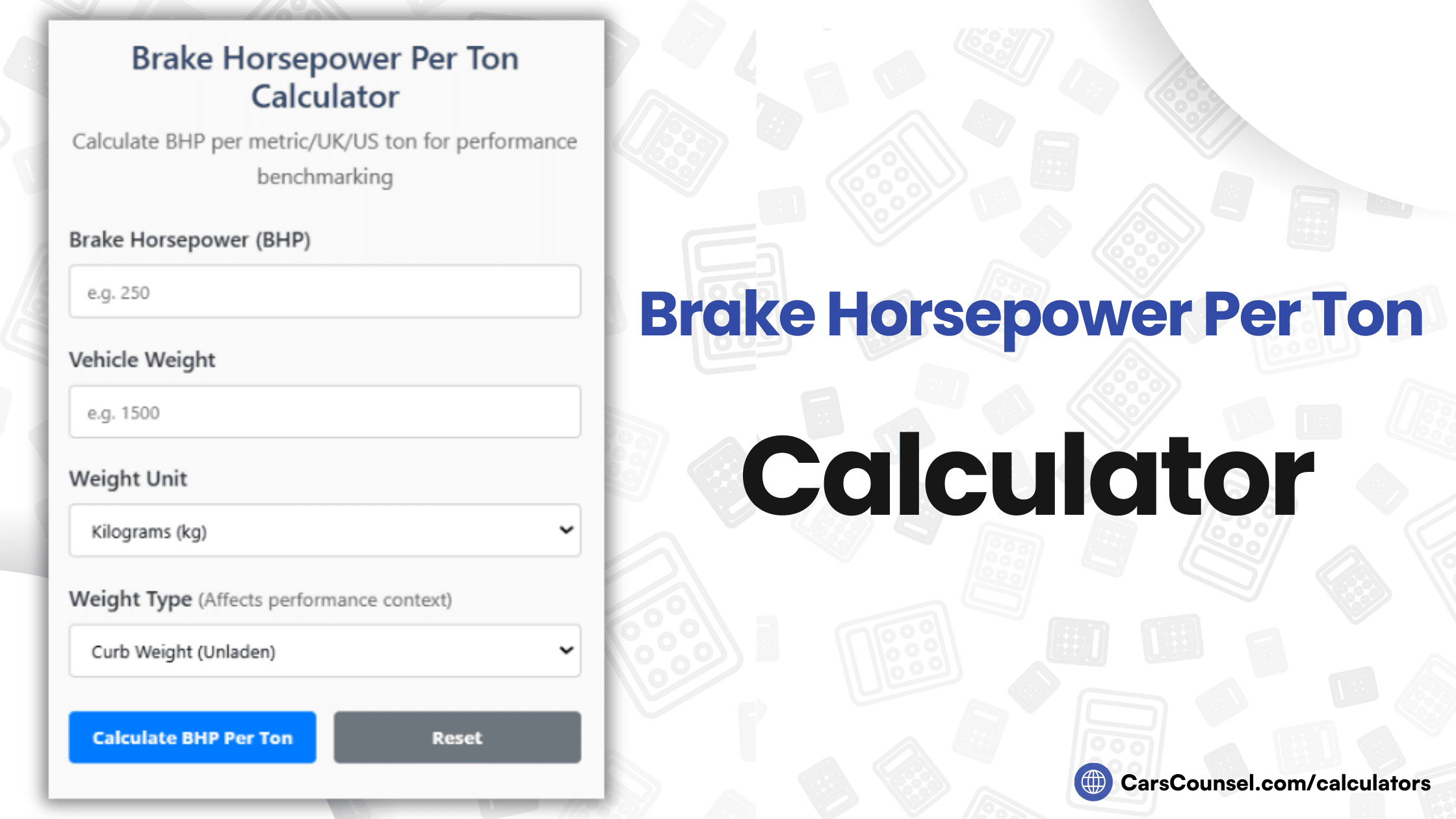 Brake Horsepower Per Ton Calculator