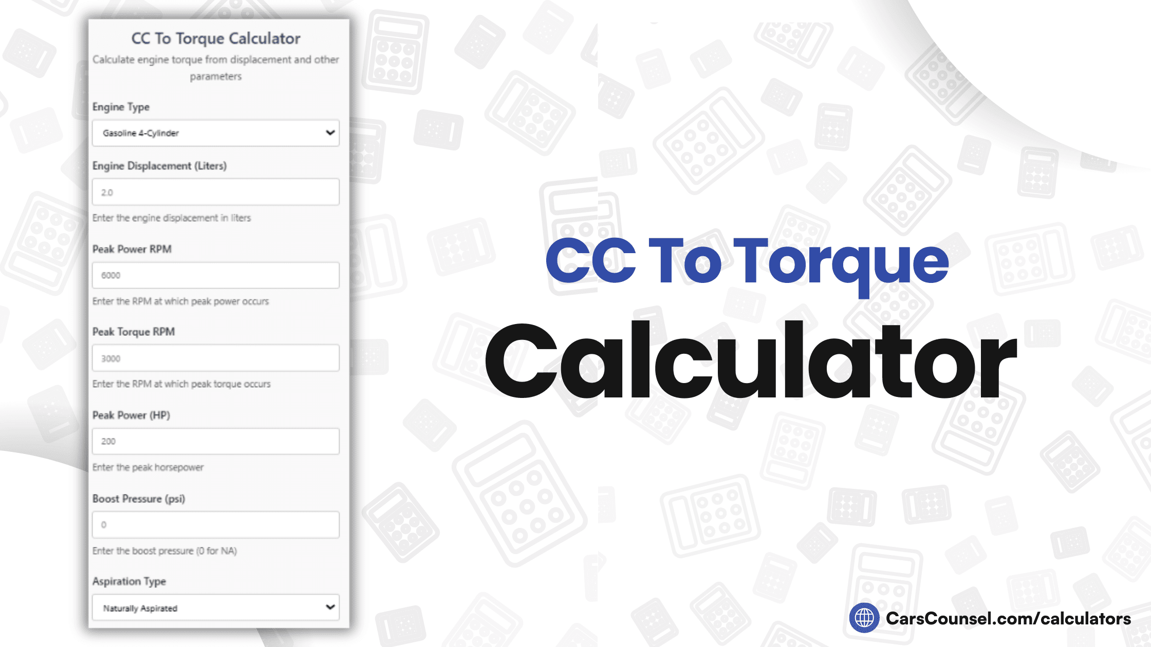 CC To Torque Calculator