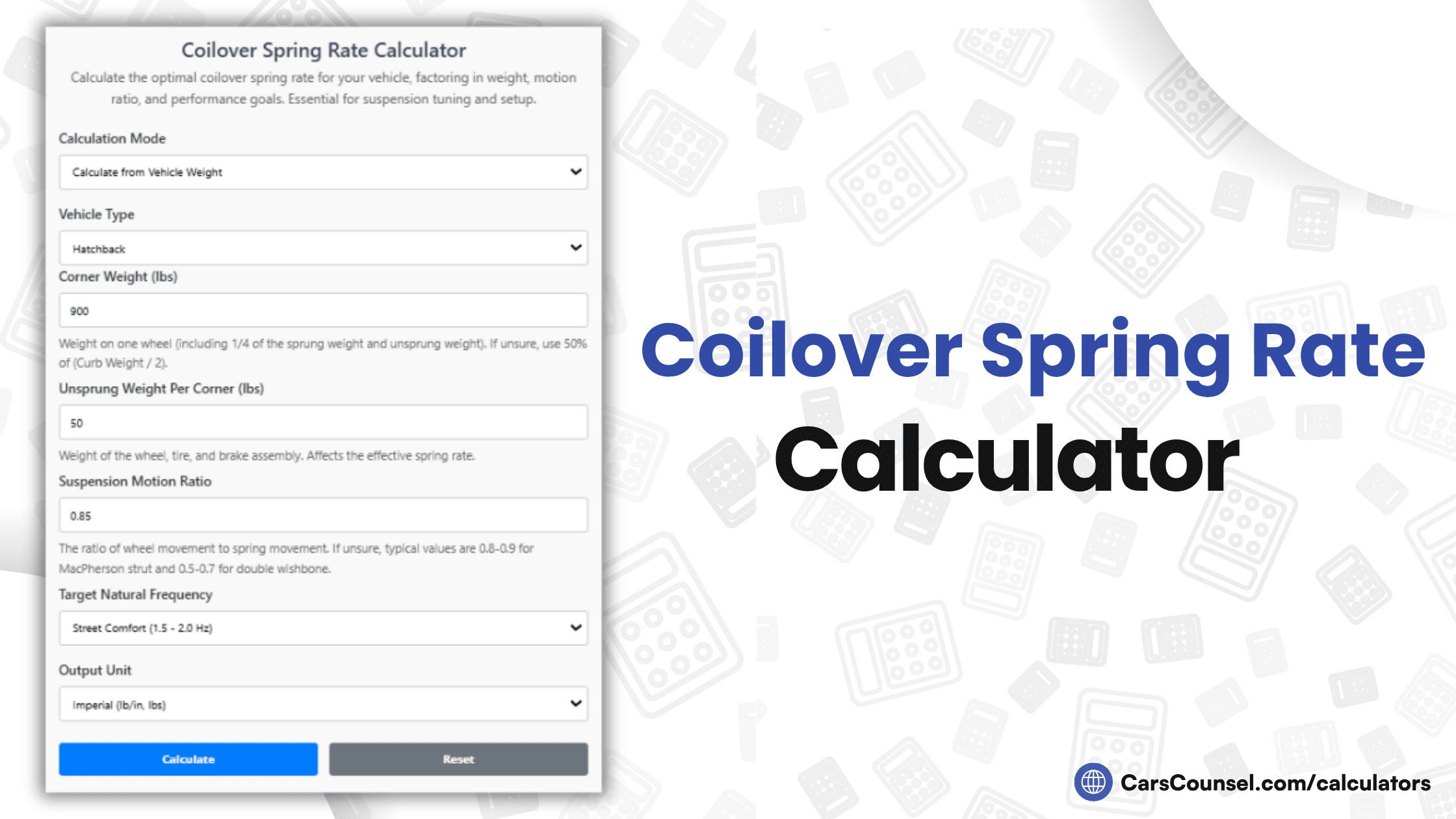 Coilover Spring Rate Calculator