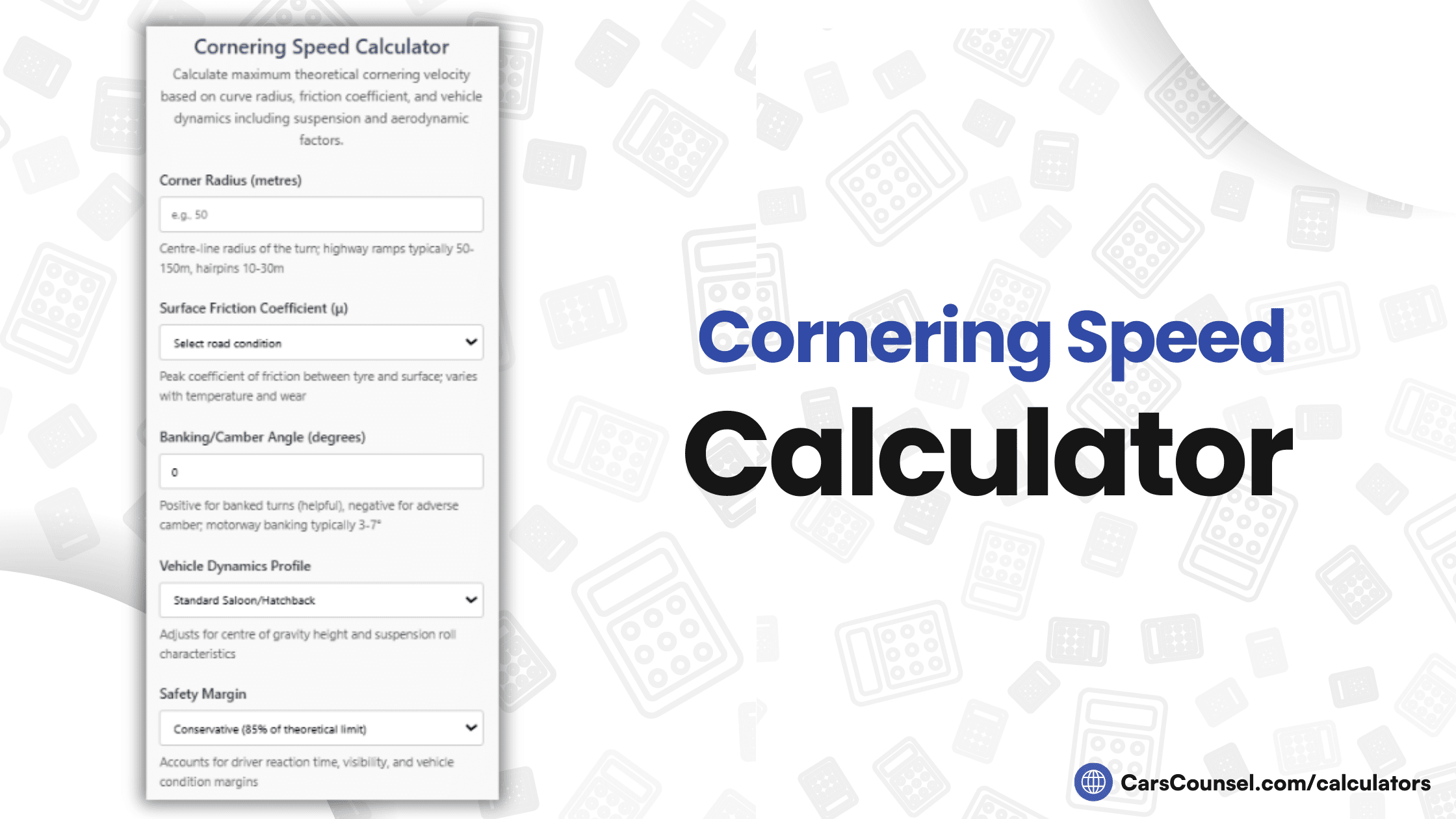 Cornering Speed Calculator