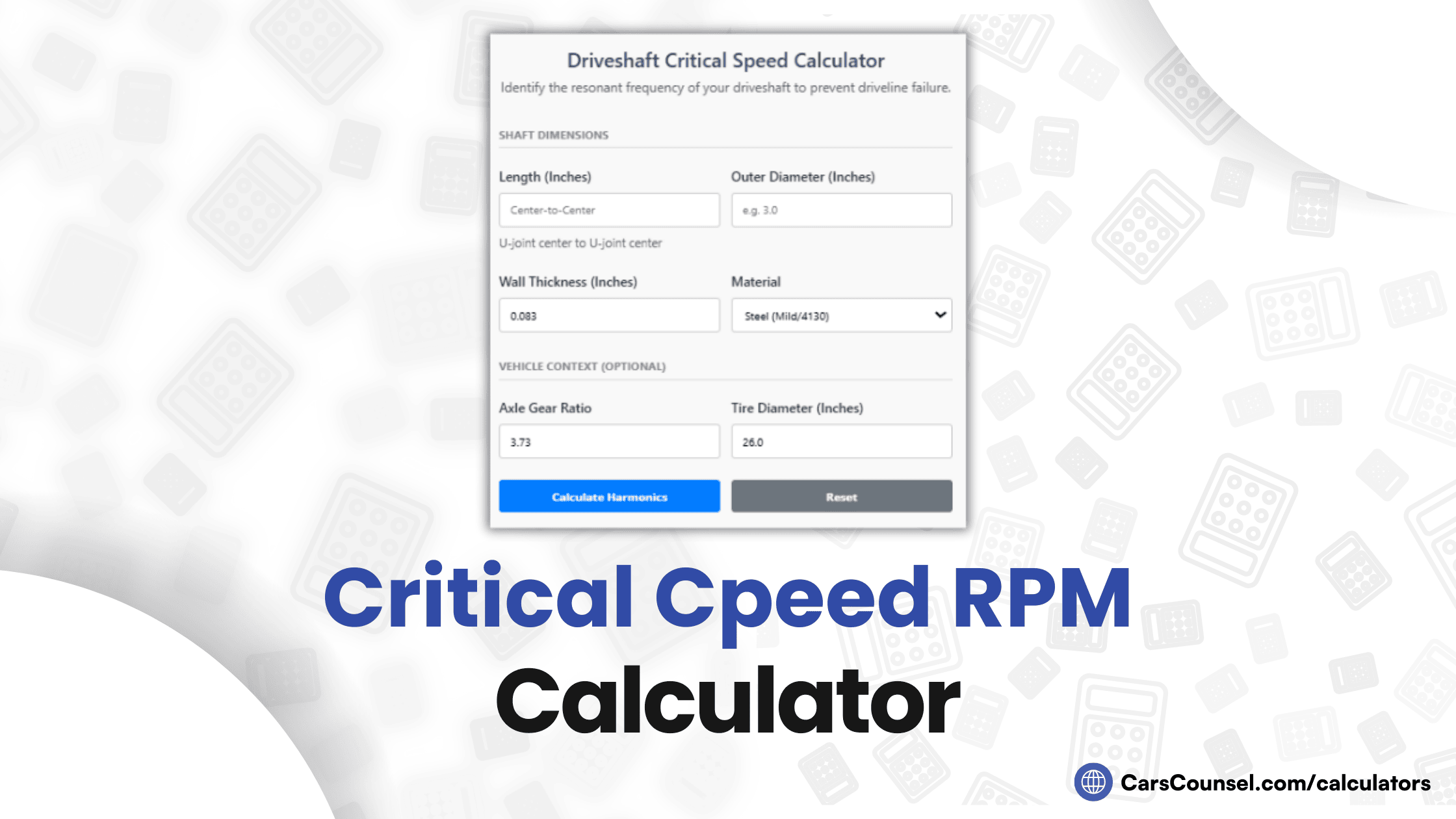 Critical Cpeed RPM Calculator