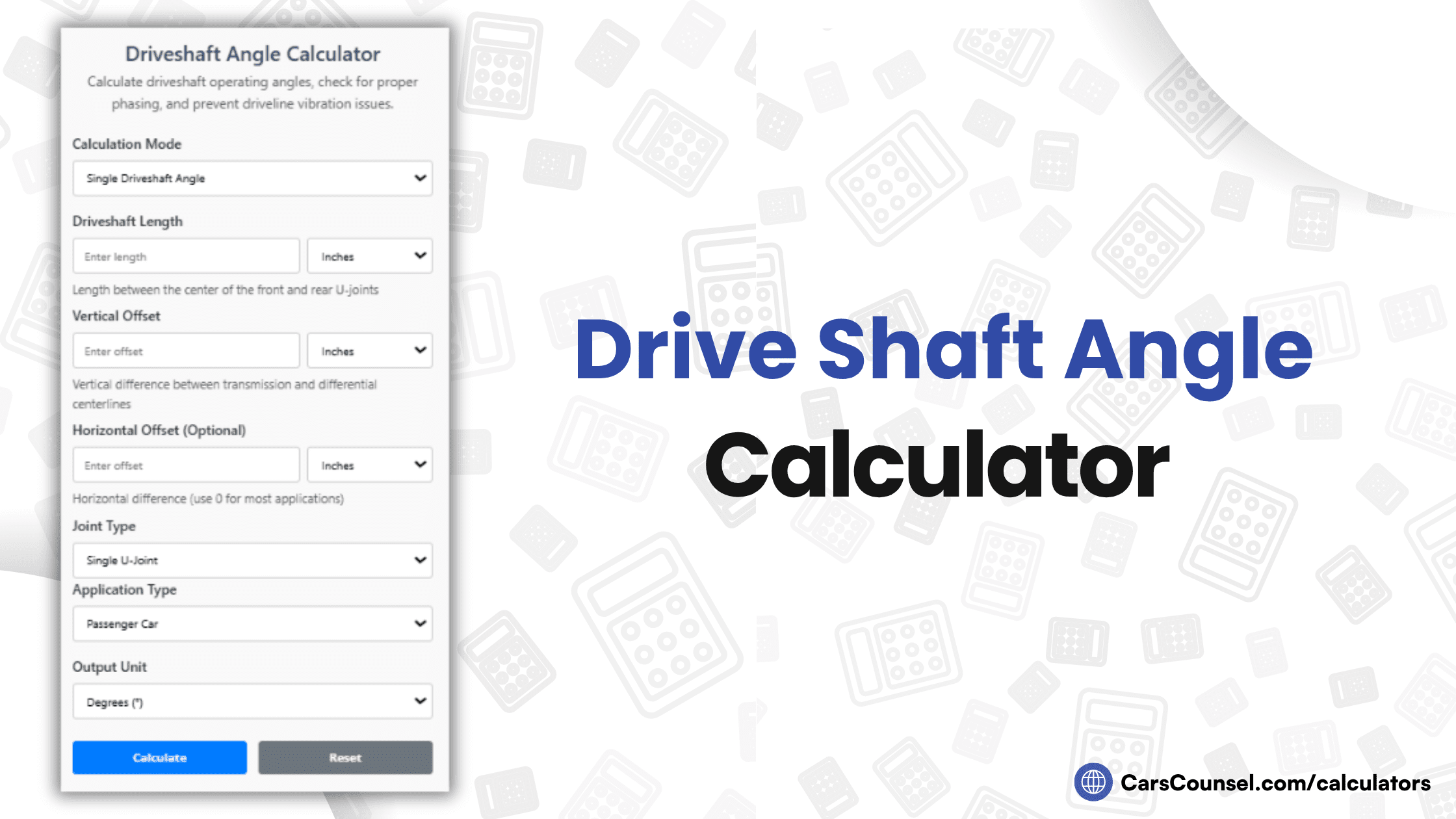 Drive Shaft Angle Calculator