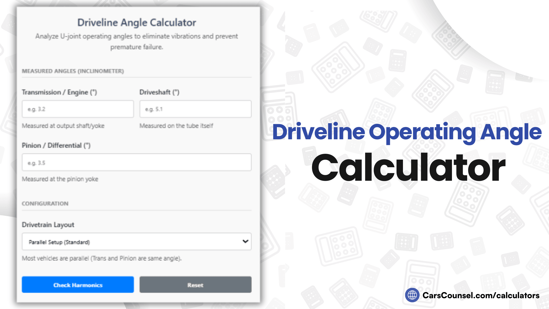 Driveline Operating Angle Calculator