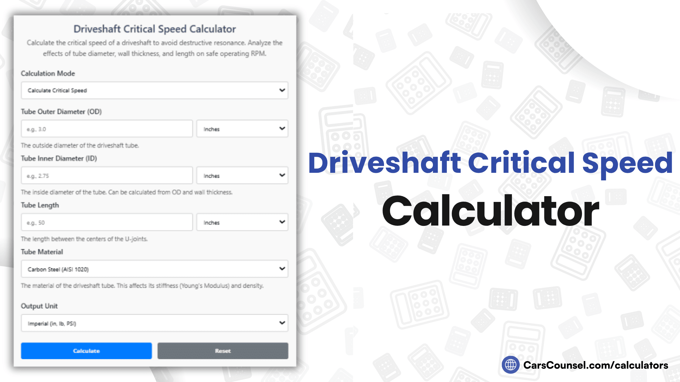 Driveshaft Critical Speed Calculator