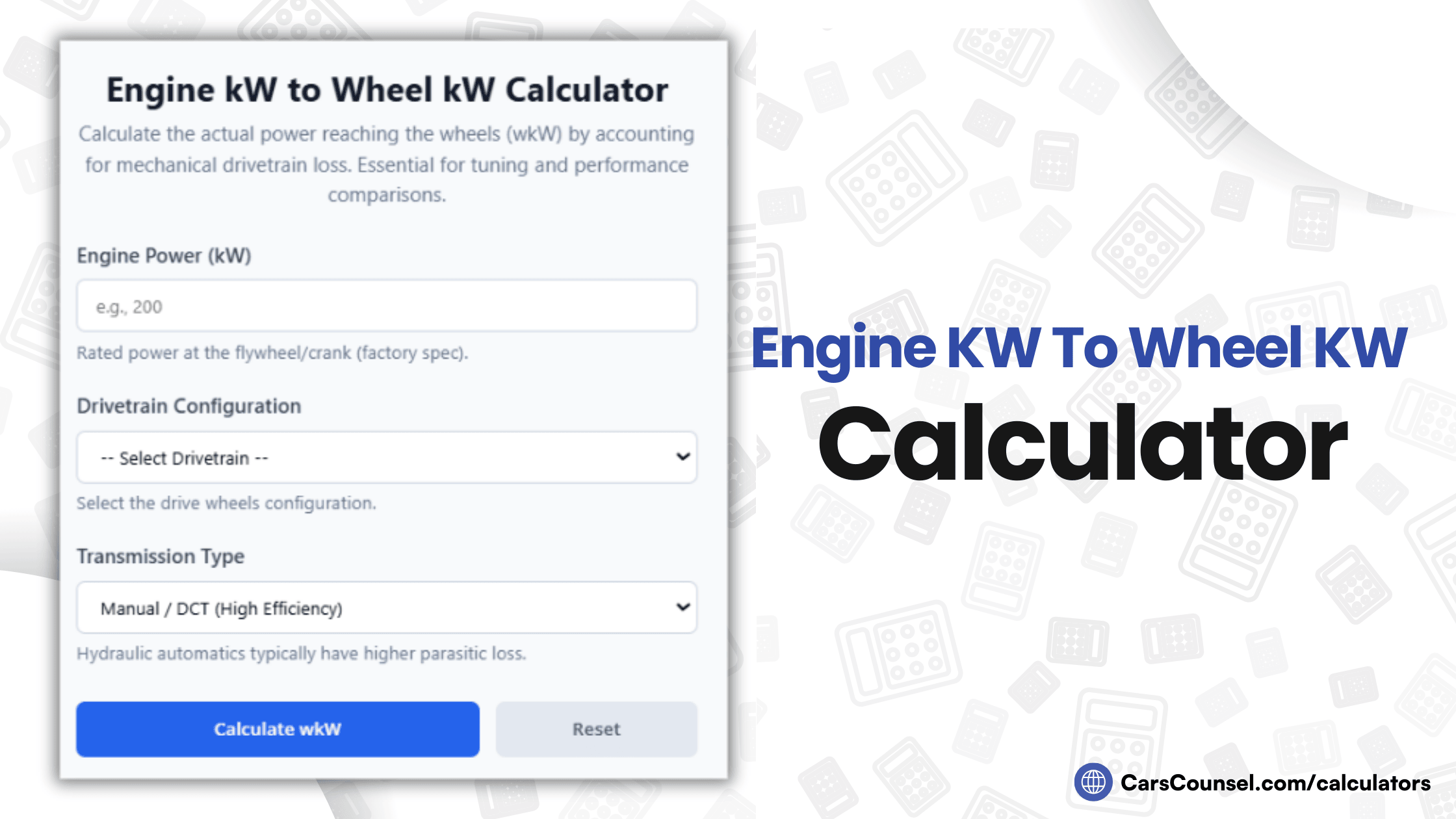Engine KW To Wheel KW Calculator