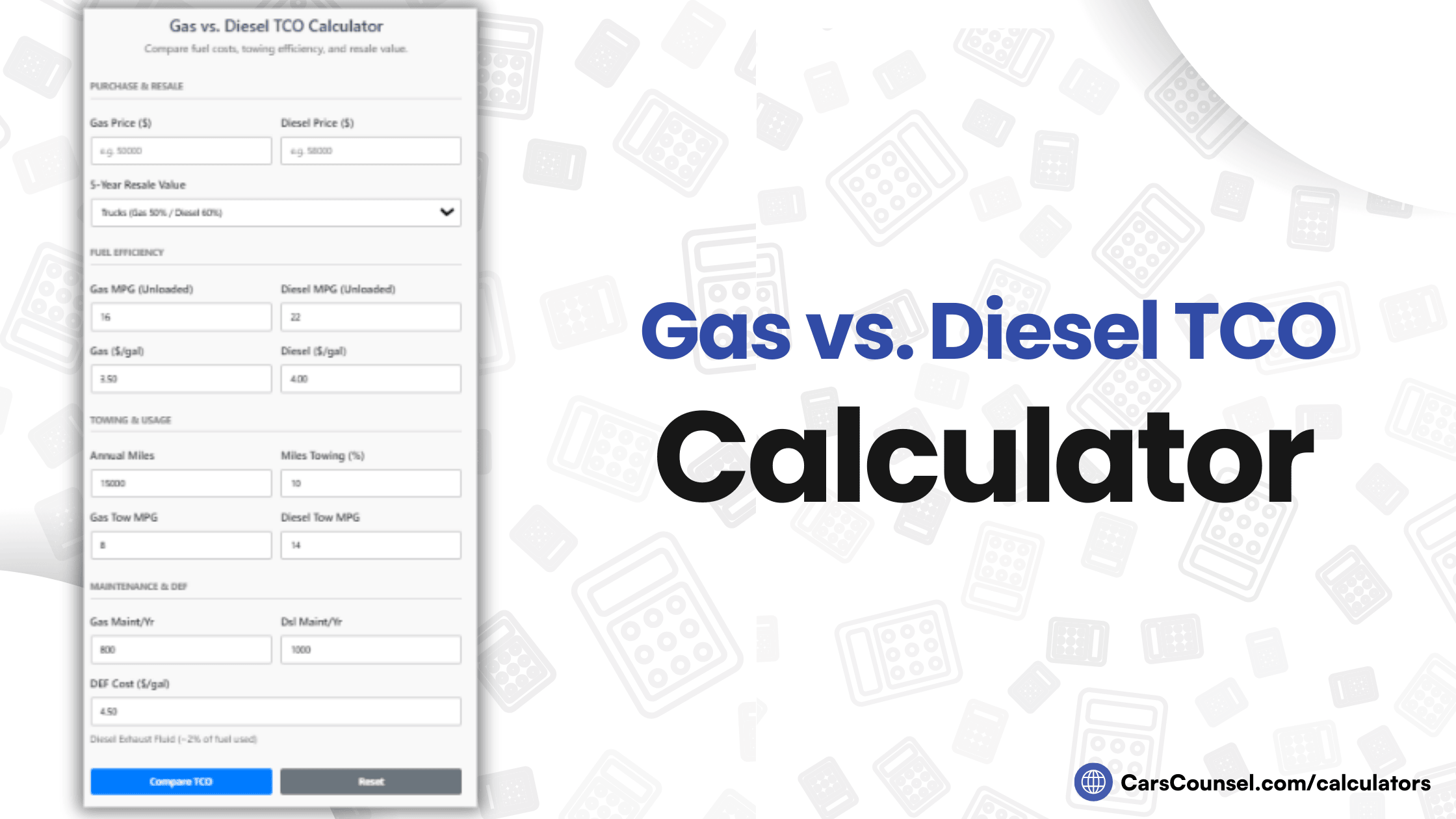 Gas Vs. Diesel TCO Calculator