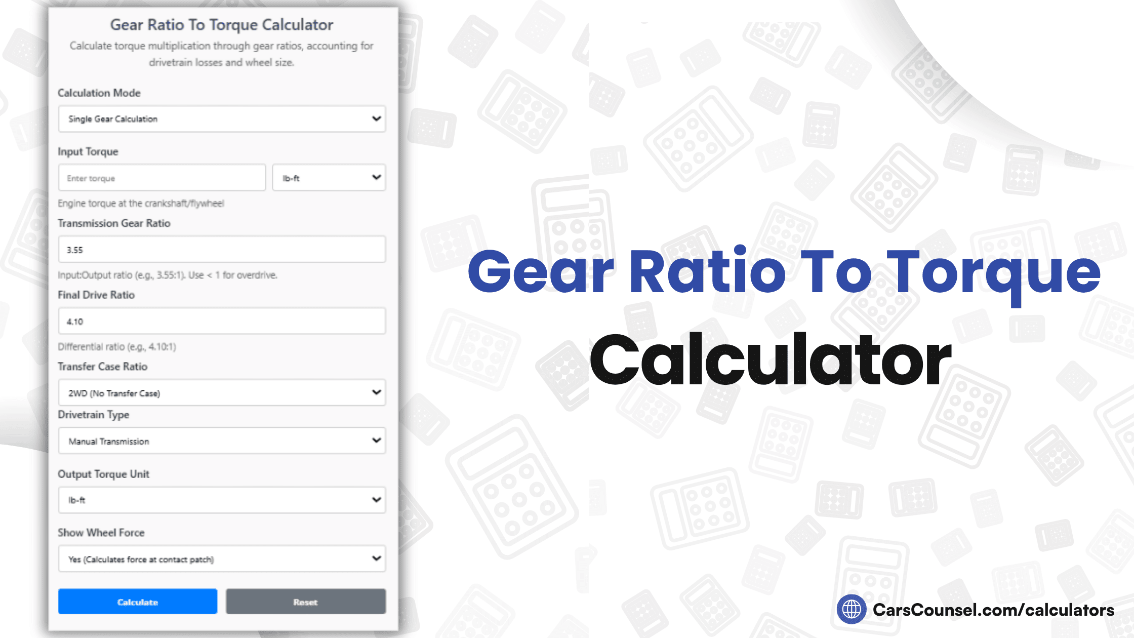 Gear Ratio To Torque Calculator