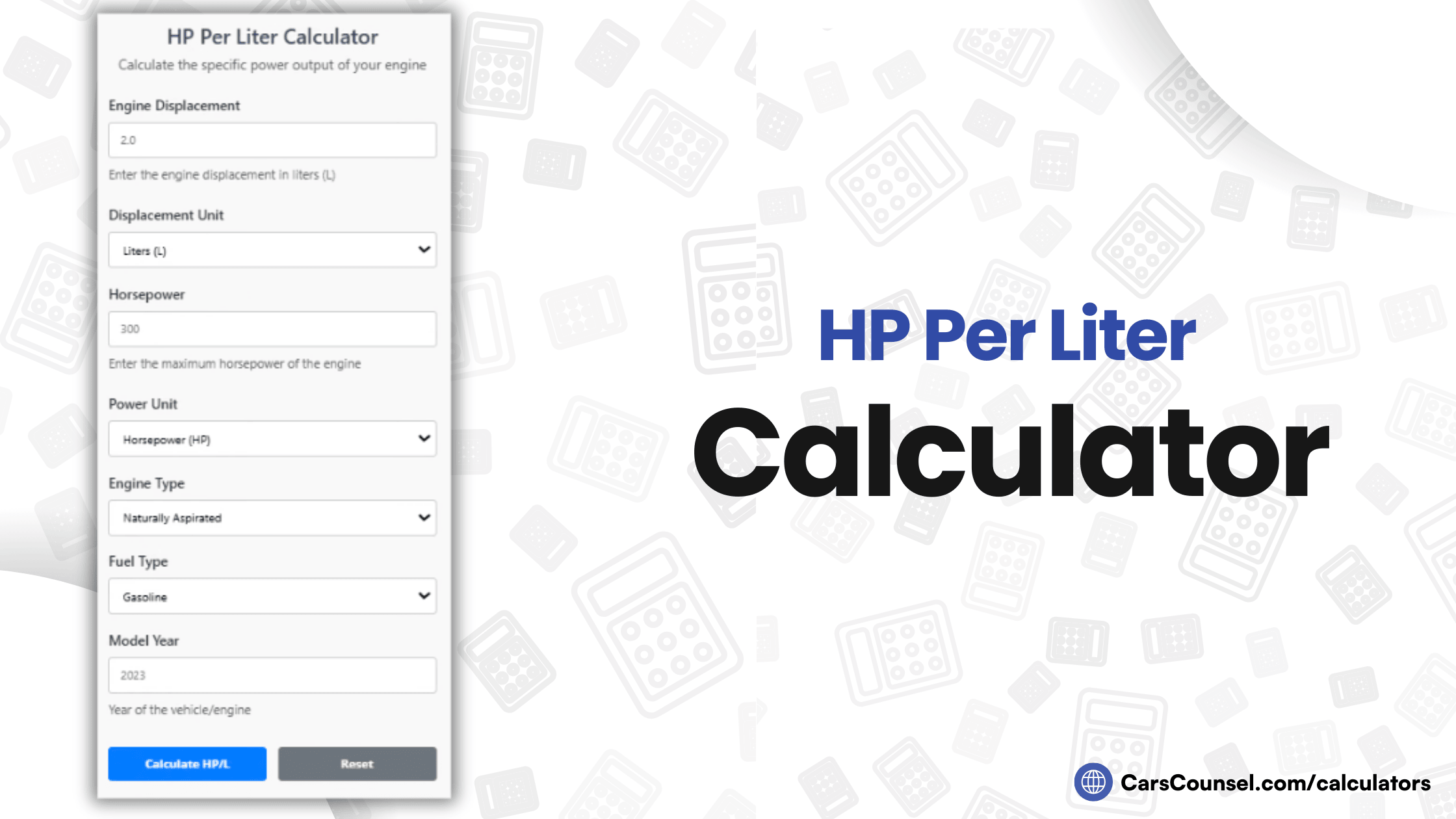 HP Per Liter Calculator