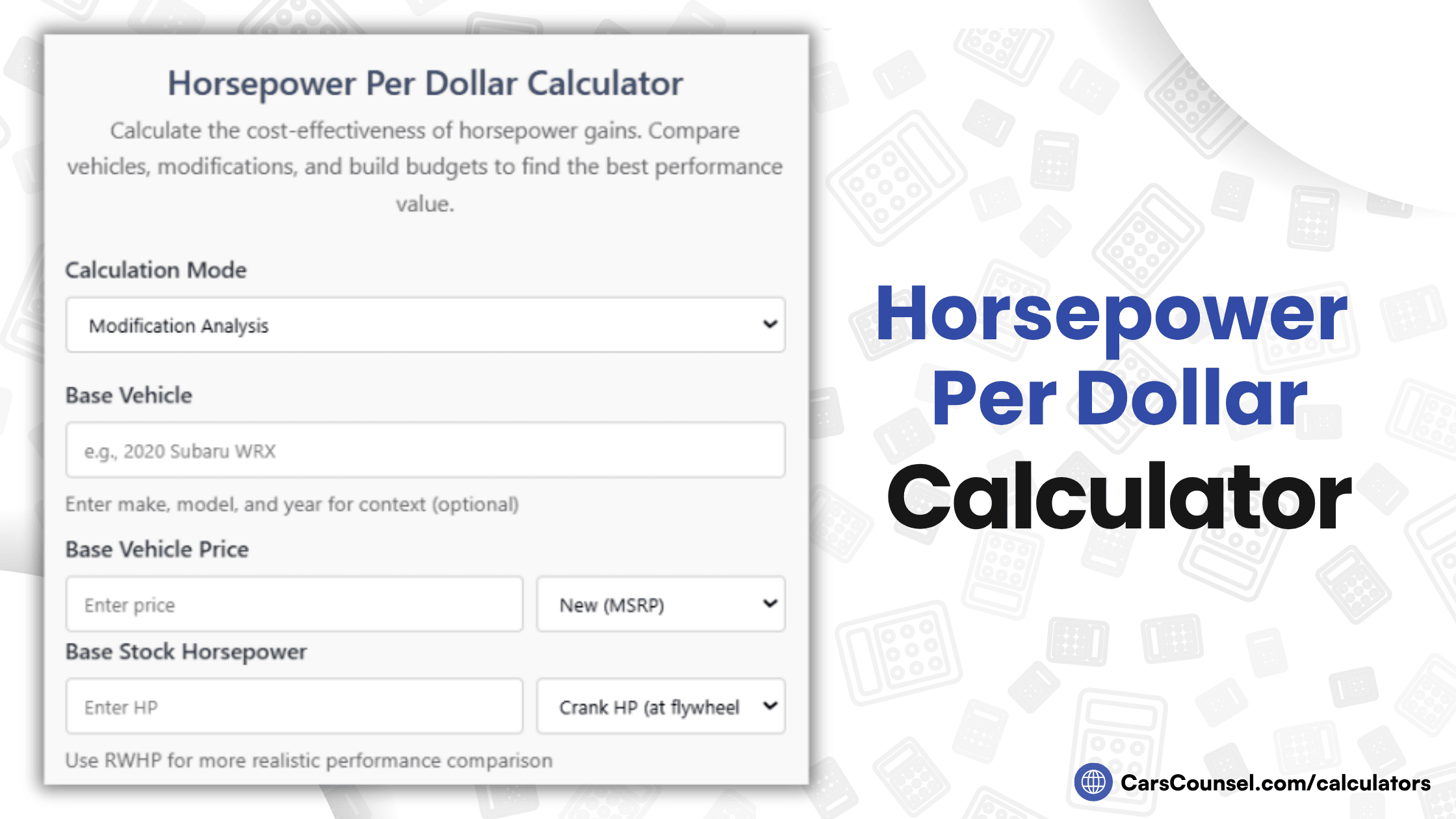 Horsepower Per Dollar Calculator