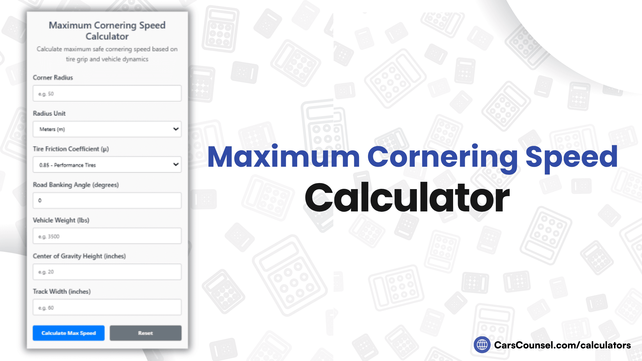 Maximum Cornering Speed Calculator