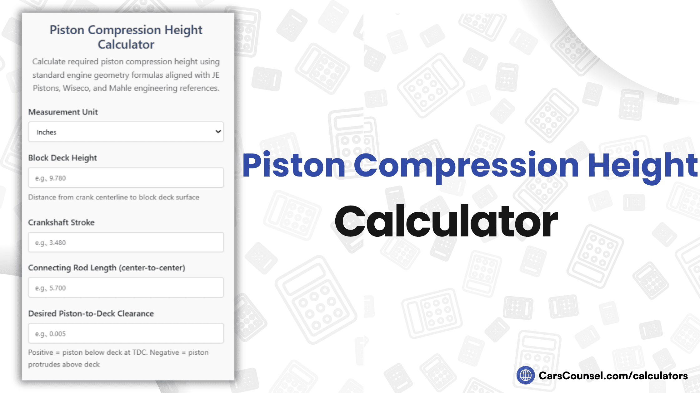 Piston Compression Height Calculator