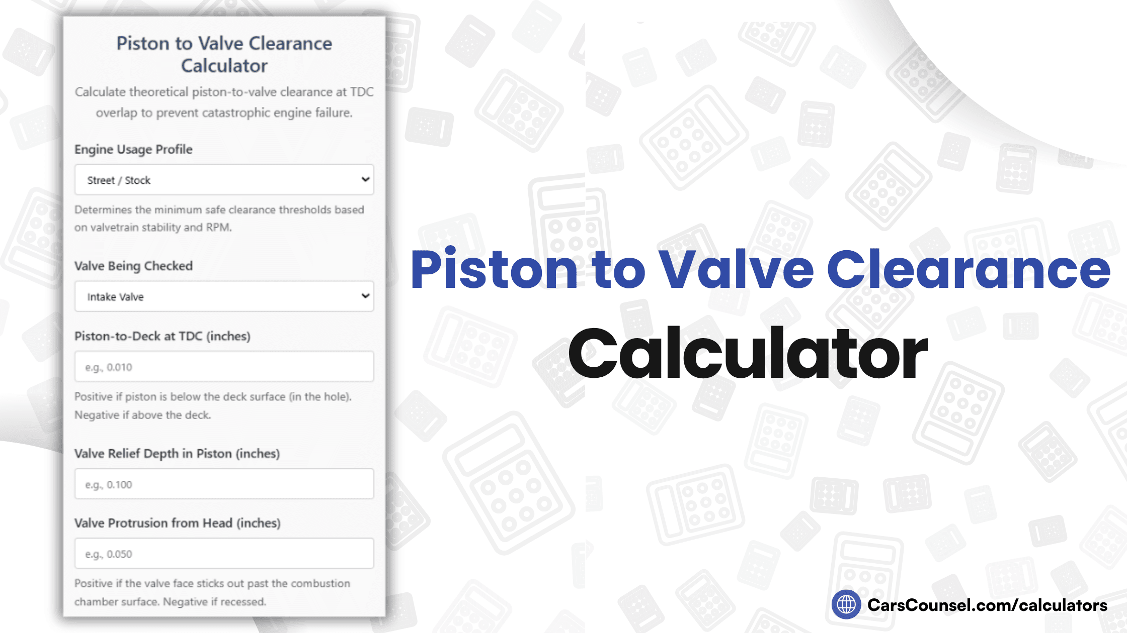 Piston To Valve Clearance Calculator