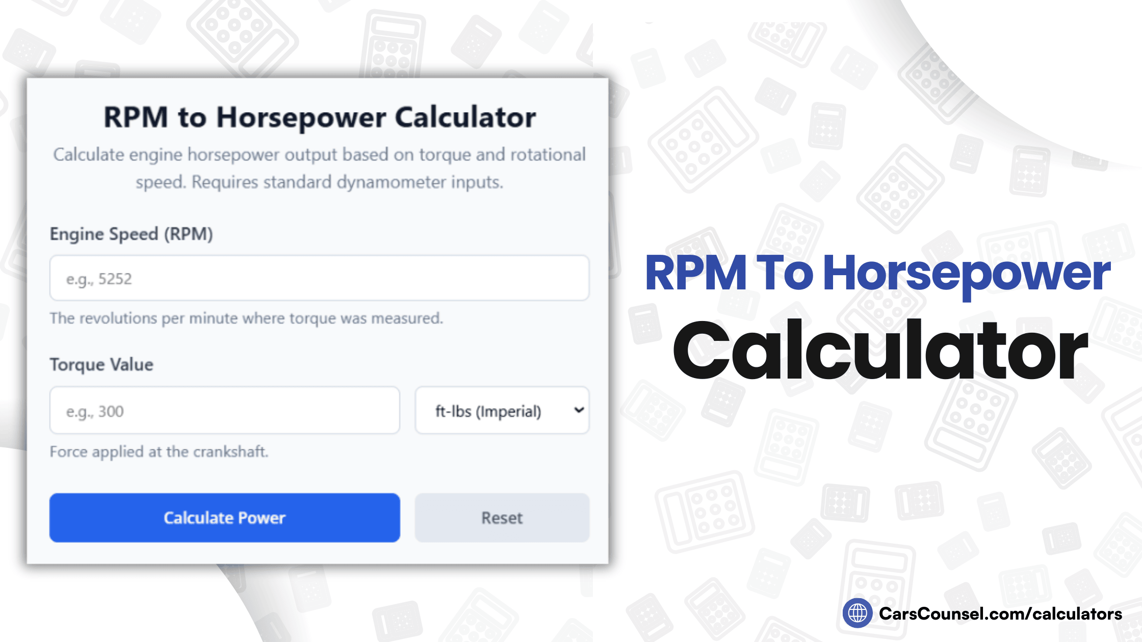 RPM To Horsepower Calculator