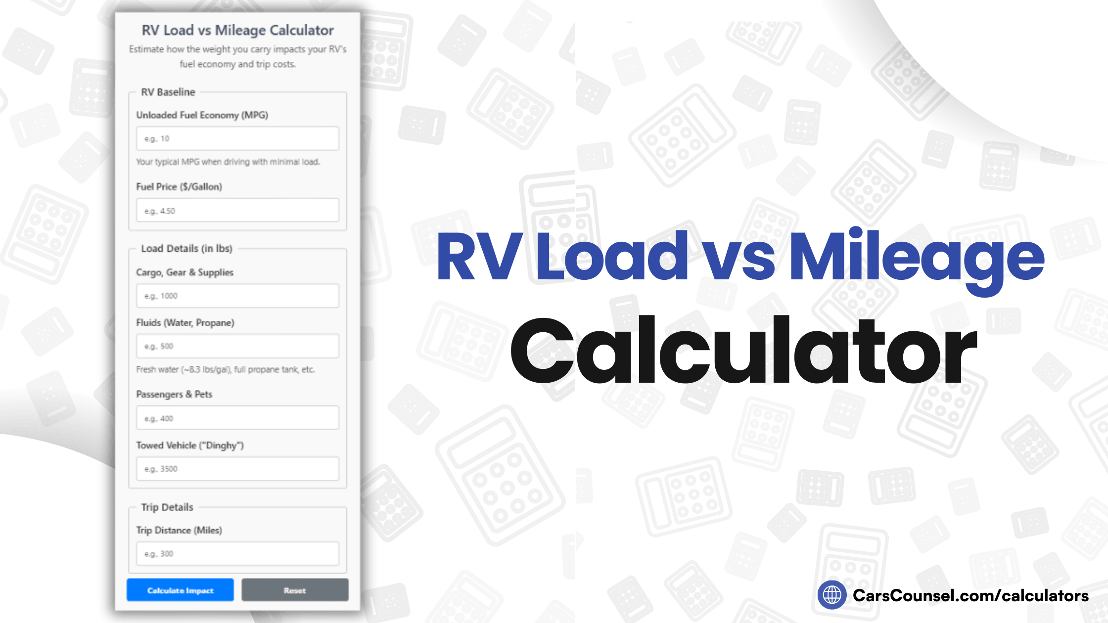 RV Load Vs Mileage Calculator