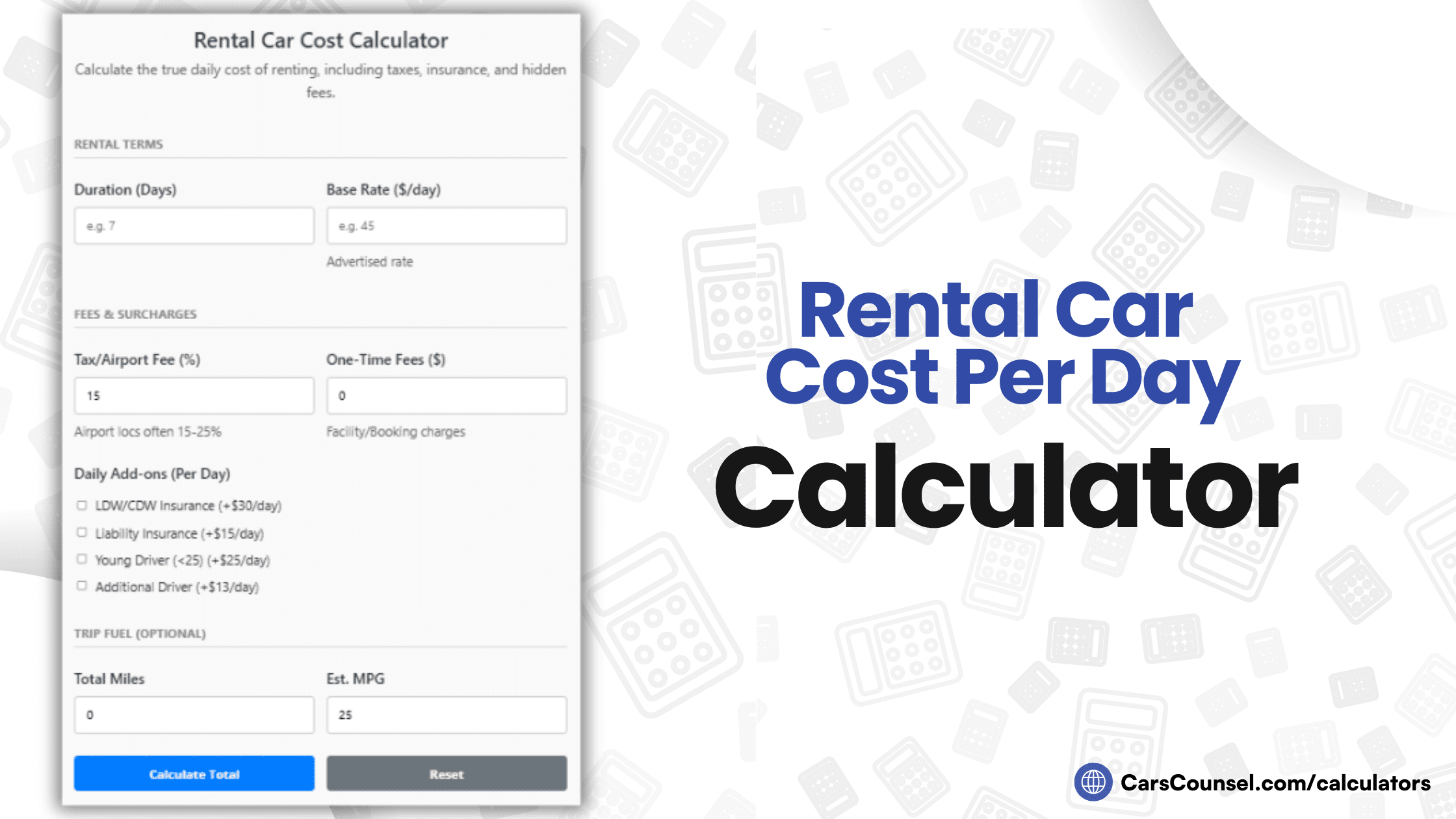 Rental Car Cost Per Day Calculator