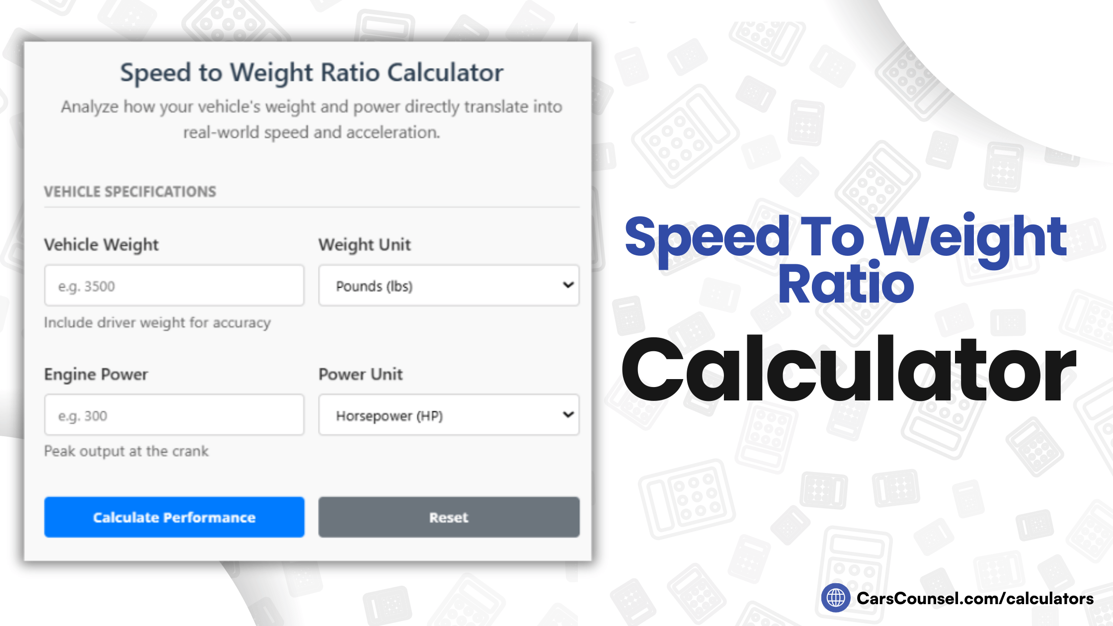 Speed To Weight Ratio Calculator