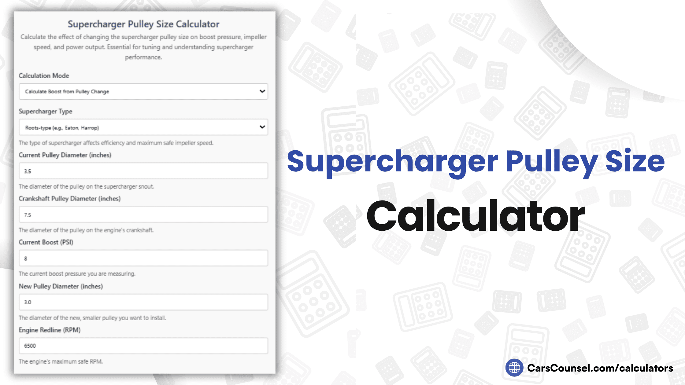 Supercharger Pulley Size Calculator
