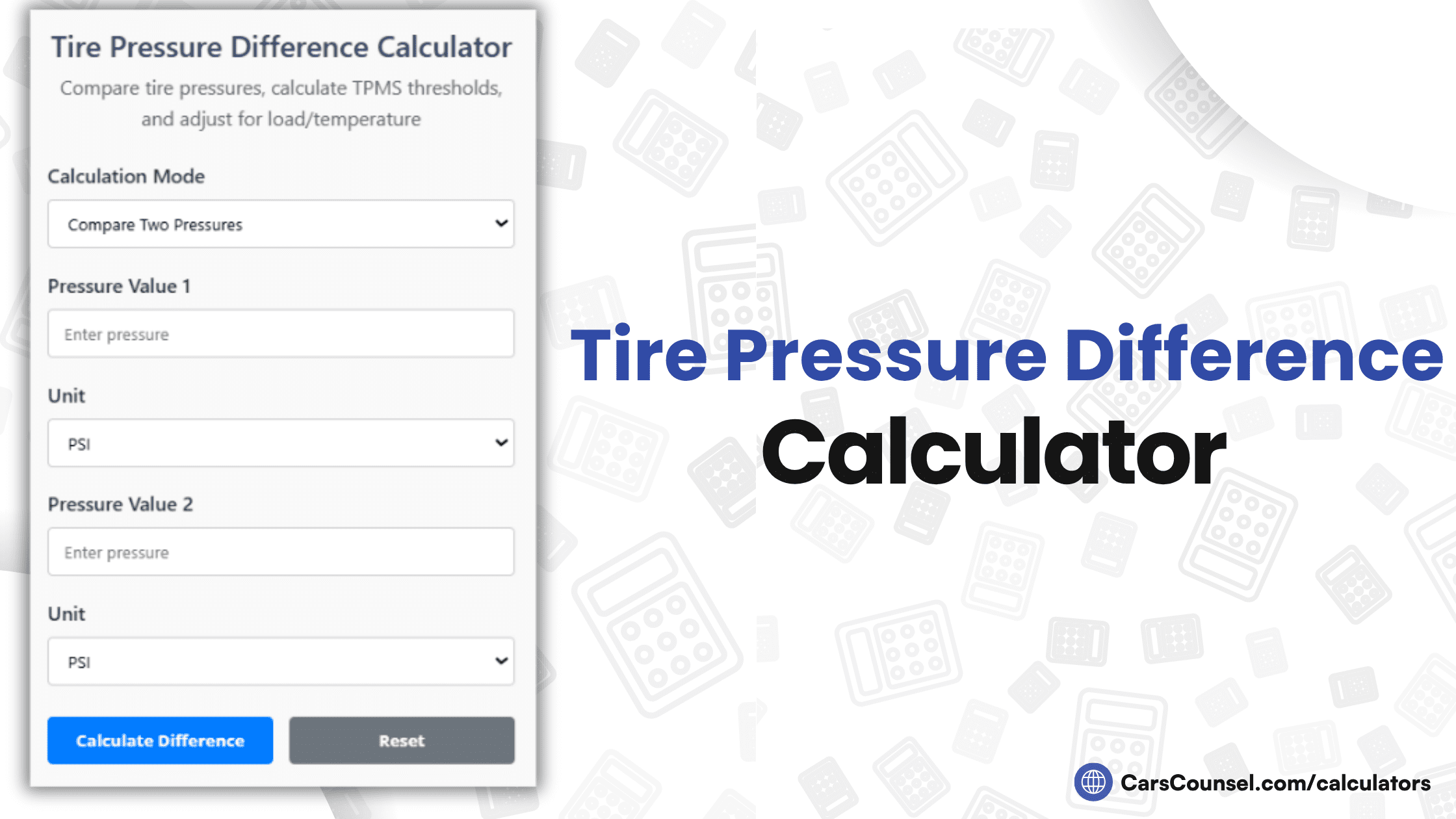 Tire Pressure Difference Calculator