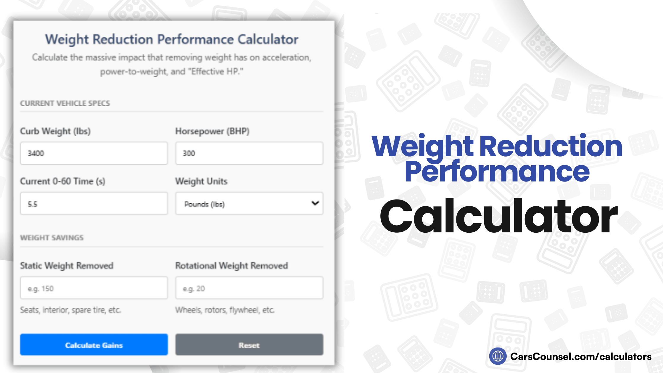 Weight Reduction Performance Calculator