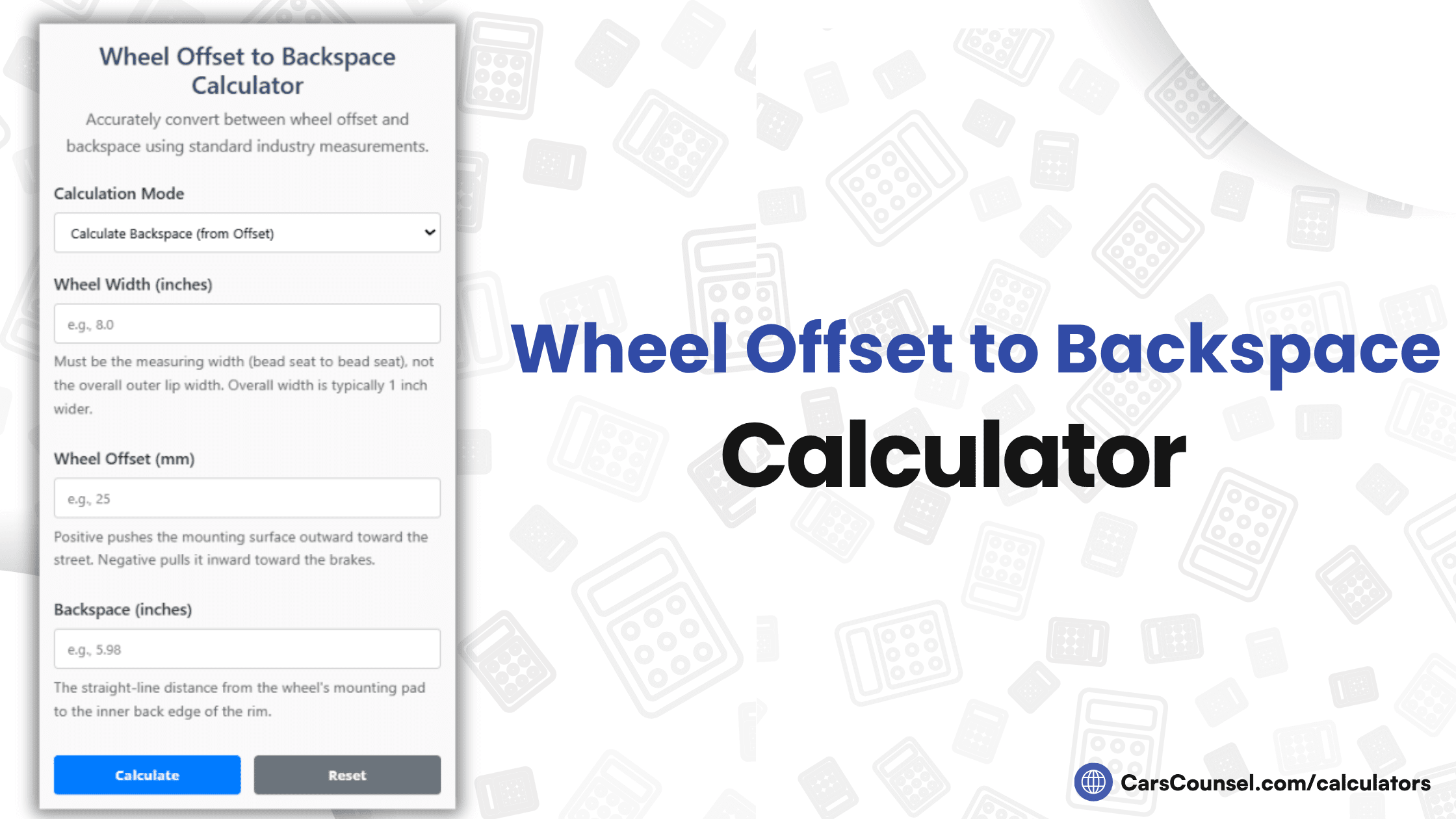 Wheel Offset To Backspace Calculator